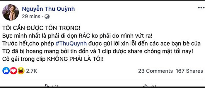 Thu Quỳnh bức xúc khẳng định người trong clip nóng không phải là mình.