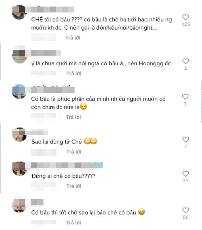 Dù vậy, người đẹp vẫn bị trách móc khi dùng từ 'chê có bầu' bởi đây hoàn toàn là một điều mong ước với nhiều người, việc tốt không có gì phải gọi là 'chê' cả.