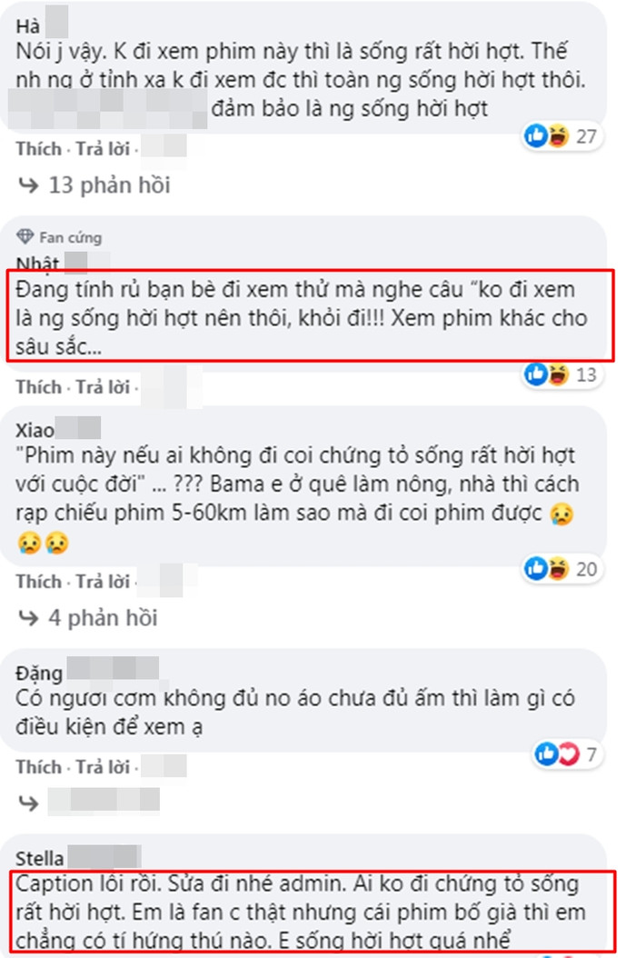 Fan của Hà Hồ cũng không đồng ý với thần tượng, có người khẳng định vì chia sẻ của nữ ca sĩ mà không ra rạp xem Bố già.