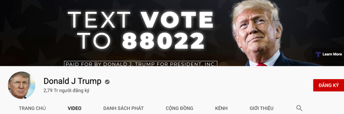 Hiện tại, người dùng YouTube khi truy cập vào kênh cá nhân của ông Trump chỉ có thể xem những nội dung cũ được đăng tải trước đó. (Ảnh chụp màn hình)