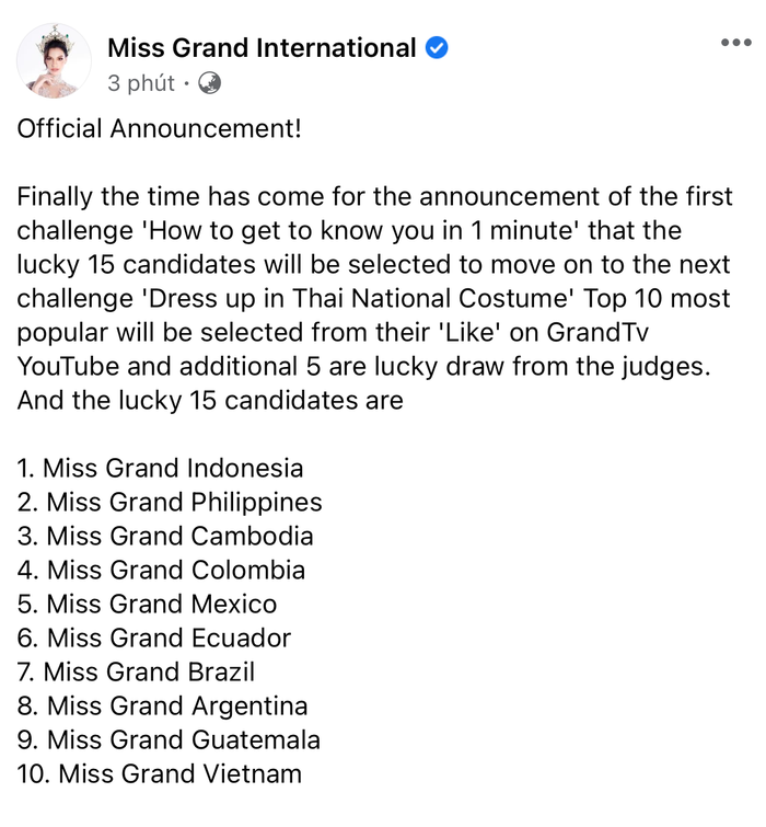 Á hậu Ngọc Thảo lọt Top 10 Video giới thiệu xuất sắc tại Miss Grand International 2020.