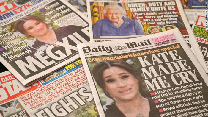 Cuộc phỏng vấn của Harry và Meghan đồng loạt lên trang nhất các tờ báo Anh.
