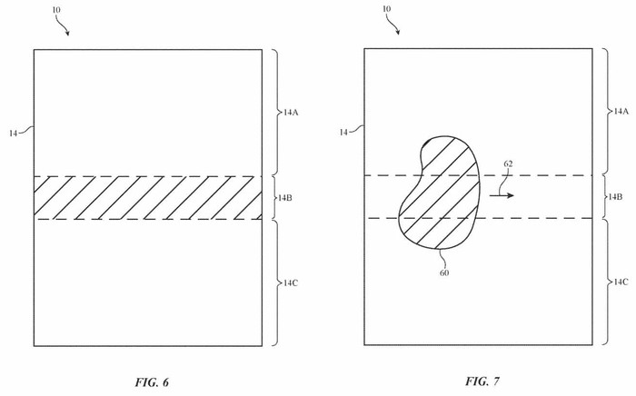 Bằng sáng chế do Văn phòng Thương hiệu và Sáng chế Hoa Kỳ cấp cho Apple mới đây có tiêu đề: “Thiết bị điện tử có màn hình linh hoạt”, đề cập đến phương pháp tăng nhiệt độ cho màn hình khi bị nếp nhăn. (Ảnh: Apple Insider)