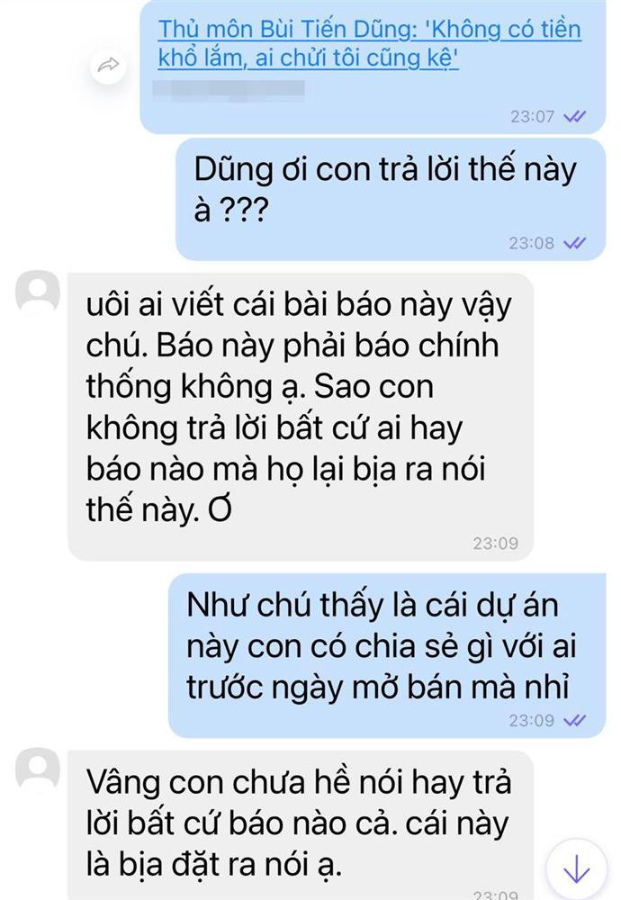 Đoạn chat Bùi Tiến Dũng khẳng định không phát ngôn nội dung nêu trên