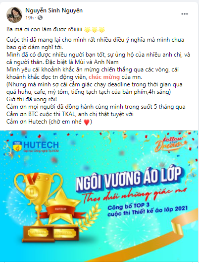 Thành viên tập thể 12A5 - THPT Nguyễn Bỉnh Khiêm (Gia Lai) chia sẻ niềm vui, ý nghĩa cuộc thi mang lại trên mạng xã hội sau khi nhận kết quả.