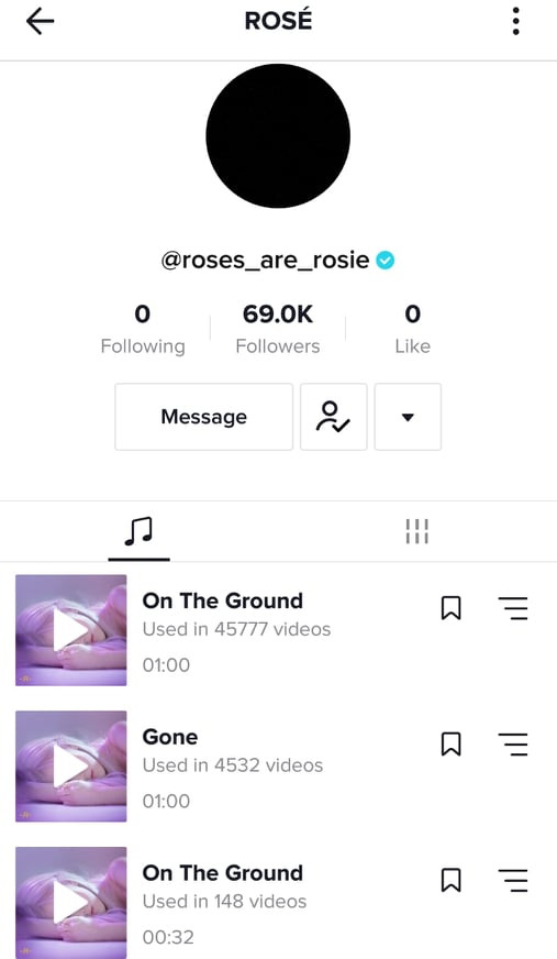 Tài khoản TikTok của Rosé.