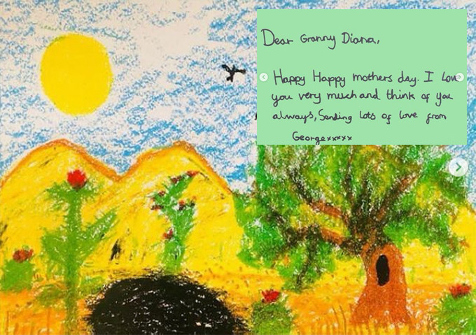 Tấm thiệp George gửi bà nội - Công nương Diana.