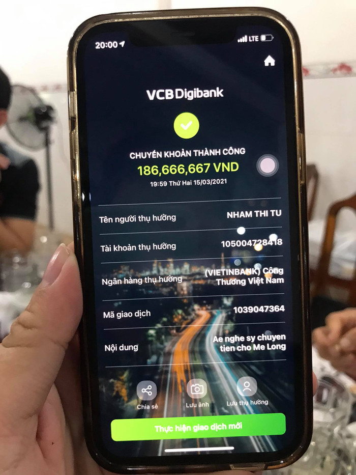 Đến tối ngày 15/3, nhóm nghệ sĩ đã chuyển khoản thành công cho phần của bố mẹ Vân Quang Long và vợ đầu Lê Vân&nbsp;