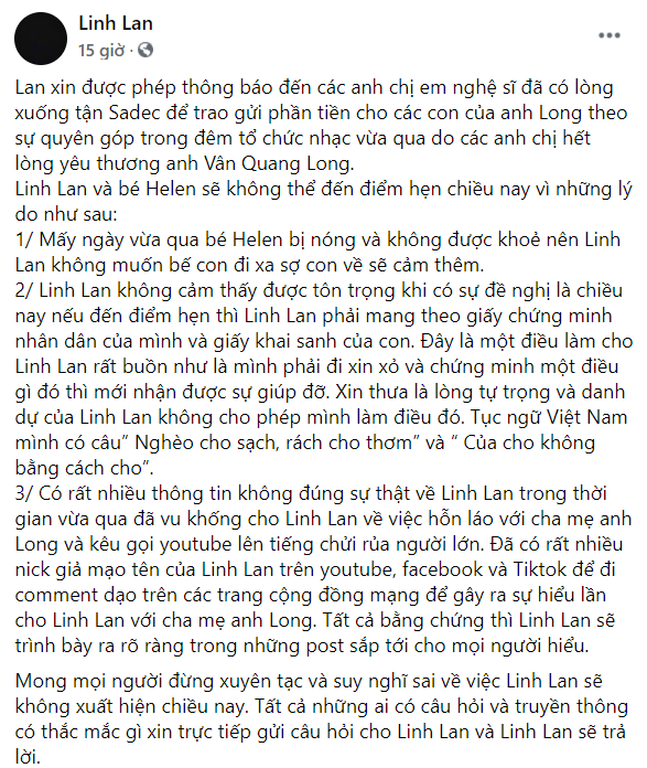 Linh Lan tố BTC chương trình ca nhạc không tôn trọng, Phan Đinh Tùng và bố mẹ Vân Quang Long đối chất Ảnh 1