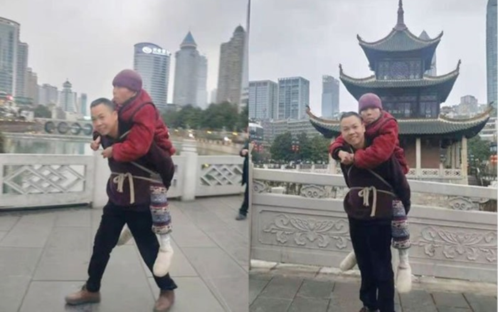 Người đàn ông buộc mẹ già trên lưng đi du lịch: 'Ngày xưa mẹ bế con, bây giờ con cõng mẹ' Ảnh 2