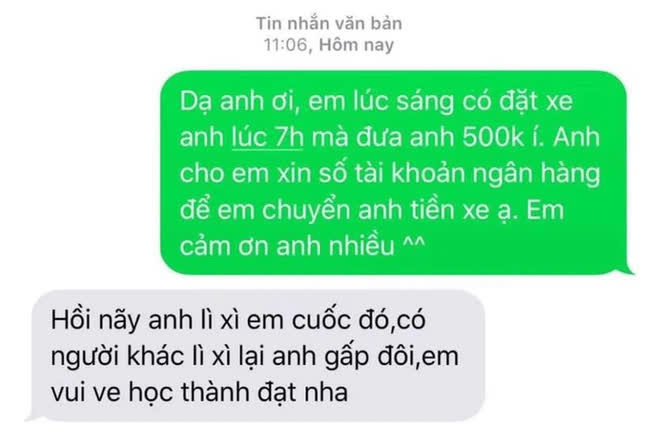 Tin nhắn của nữ sinh với tài xế xe ôm