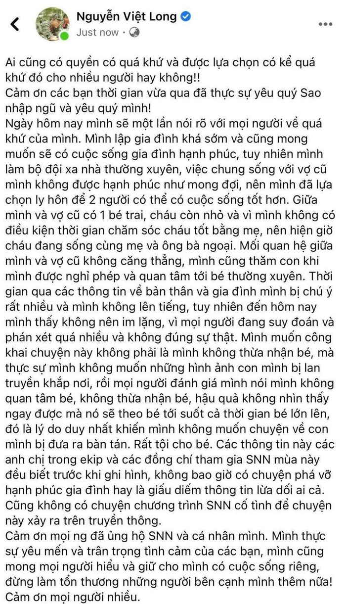 Trước nhiều đồn đoán về đời tư thì mới đây, Thượng úy Long cũng đã chính thức công khai 