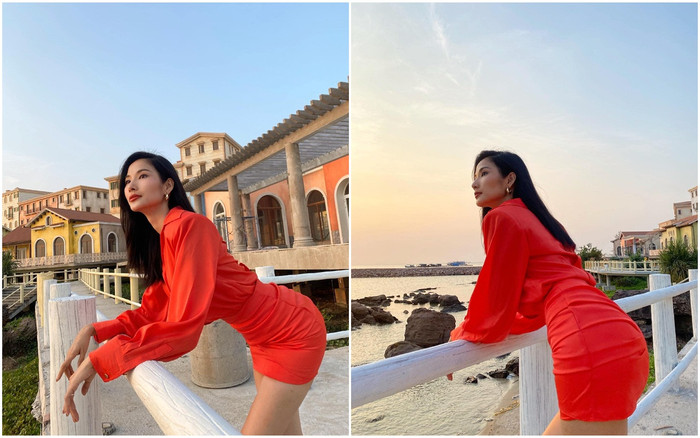 Hoàng Thùy khoe ảnh diện váy cam rực rỡ đón hoàng hôn khiến fan trầm trồ Ảnh 2