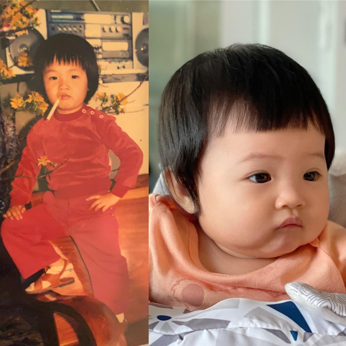 Hình ảnh của Cường Đô La (thời còn trẻ) và bé Suchin