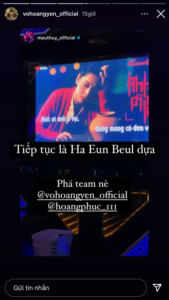Võ Hoàng Yến còn chia sẻ story của Mâu Thuỷ 