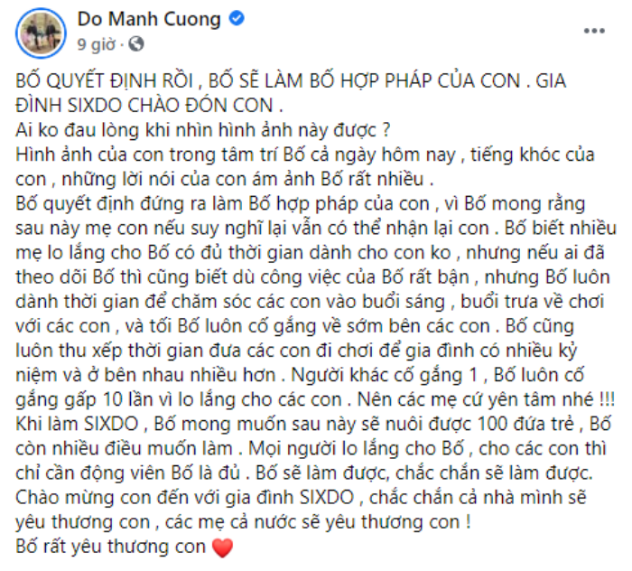 Đỗ Mạnh Cường nhận nuôi bé thứ 8, câu chuyện phía sau khiến ai cũng chạnh lòng Ảnh 3