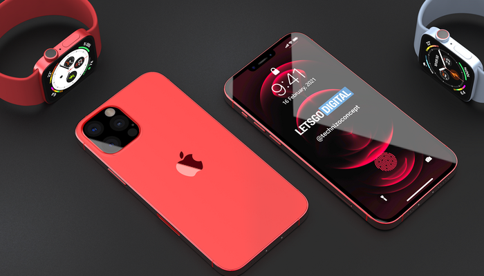 Bản dựng iPhone 13 với 4 camera ở mặt lưng cùng tuỳ chọn đỏ hút mắt. (Ảnh minh hoạ: Technizo Concept x LetsGoDigital)