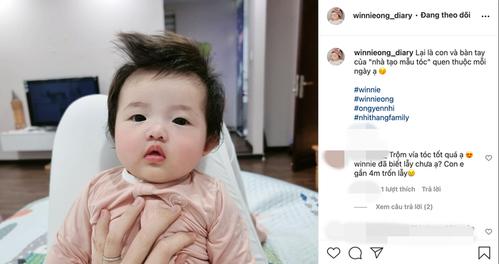 Kiểu tóc nào mẹ Nhi làm cho bé Winnie cũng thu hút chục nghìn like chứ chẳng đùa.