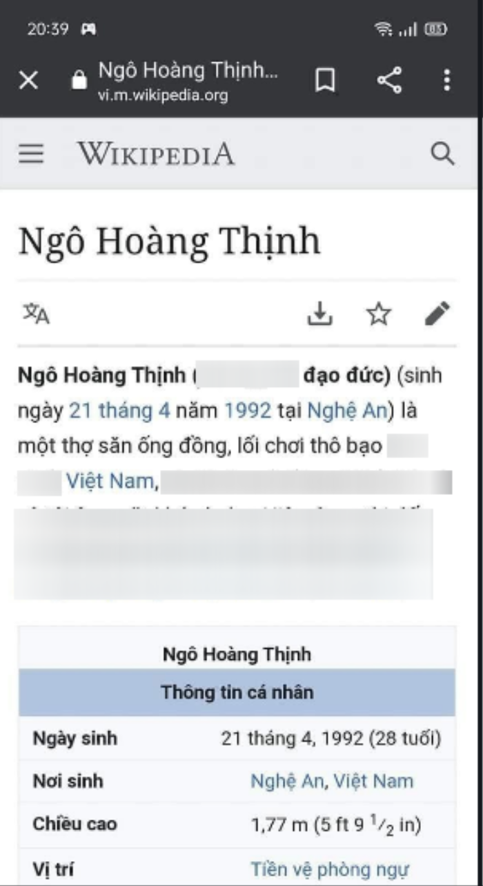 Gây chấn thương nặng cho Hùng Dũng, Hoàng Thịnh bị dân mạng đổi thông tin trên Wikipedia Ảnh 4