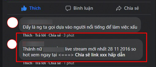 Một bình luận lừa đảo nhằm dẫn dụ người dùng ấn vào đường link, thực hiện đăng nhập sau đó chiếm đoạt tài khoản Facebook của nạn nhân. (Ảnh chụp màn hình)