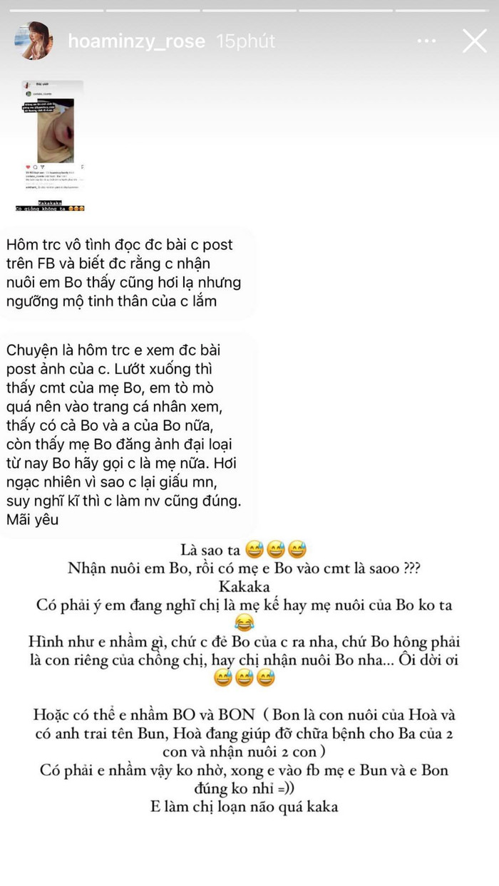 Hòa Minzy phát hoảng vì bé Bo bị hiểm nhầm là con nuôi của mình Ảnh 3