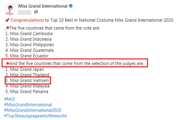 Trang phục dân tộc của Ngọc Thảo lọt Top 10 National Costume đẹp nhất.