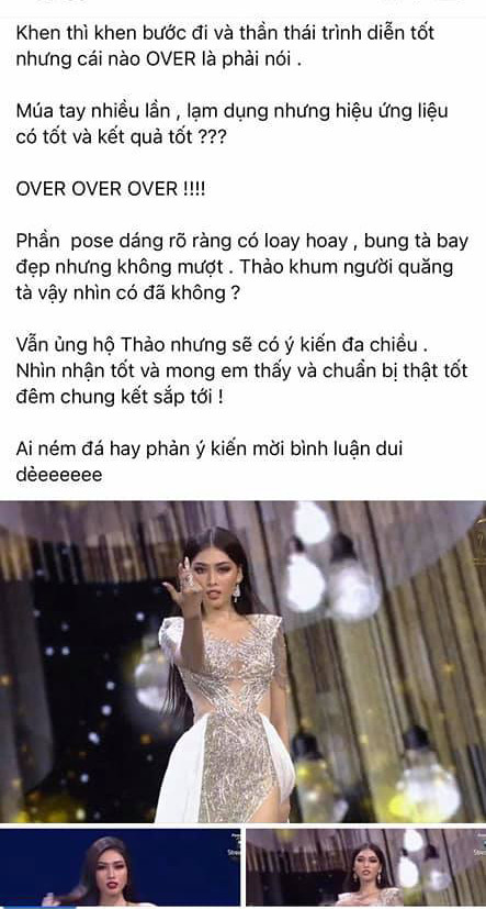 Màn tạo nét của của Ngọc Thảo cuối đường băng tại phần thi trang phục dạ hội gây tranh cãi.