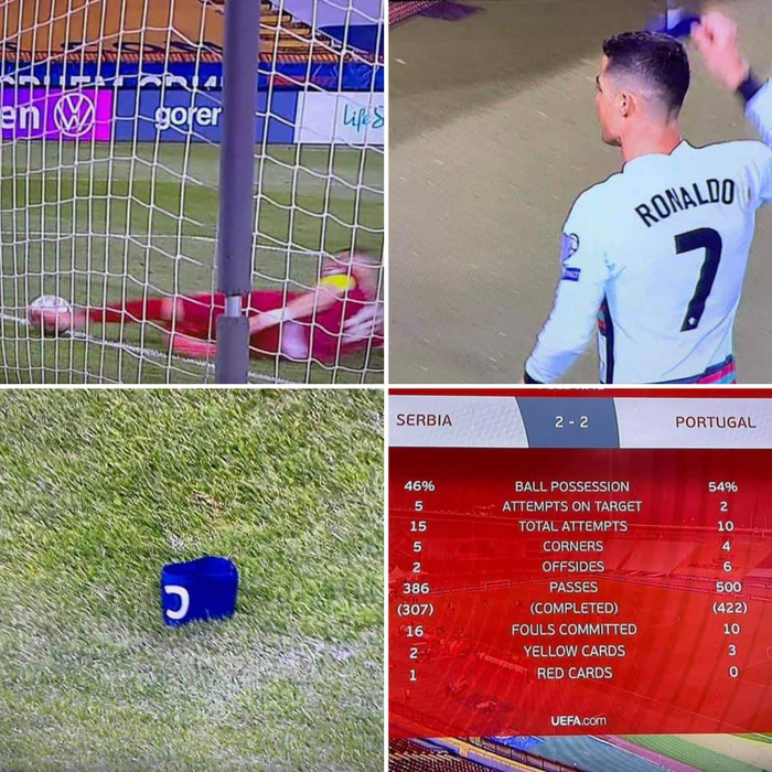 Ronaldo phản ứng với quyết định của trọng tài vì bị cướp bàn thắng hợp lệ.