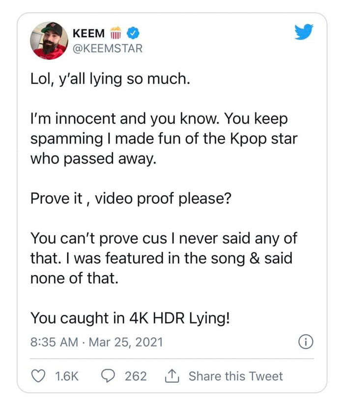 Lời khẳng định &nbsp;của Keemstar trên Twitter