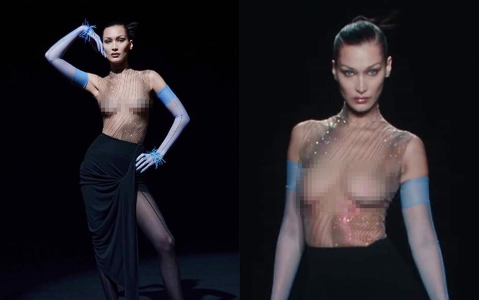 Siêu mẫu Bella Hadid để ngực trần trụi khi trình diễn cho show Mugler Ảnh 2