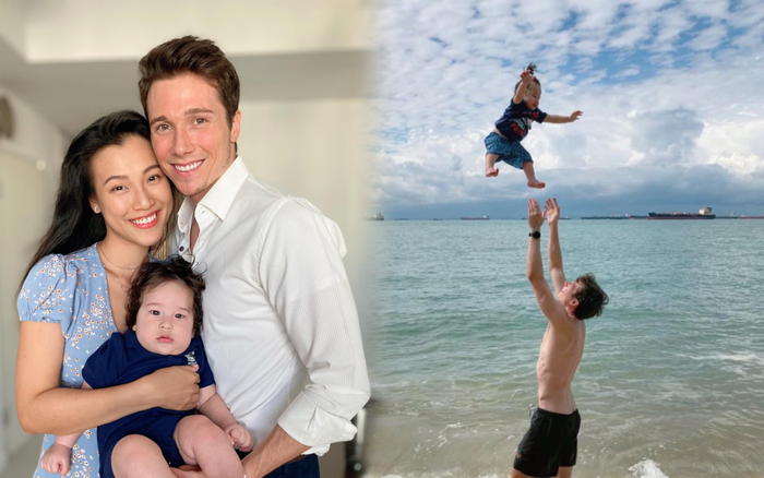 Chồng Tây của MC Hoàng Oanh gây tranh cãi khi tung con trai lên cao Ảnh 2