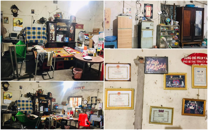 Căn nhà nhỏ cũ kỹ của 2 vợ chồng ông bà Tư treo đầy giấy khen