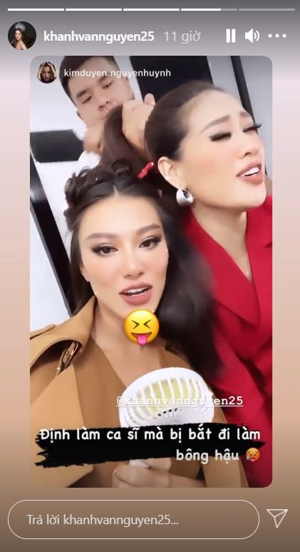 Hoa hậu Khánh Vân cũng đã đăng lại khoảnh khắc story thú vị này trên tài khoản Instagram của mình.