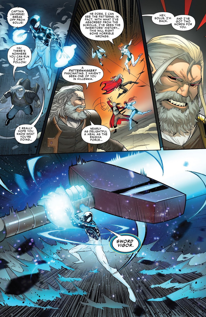 Miles Morales khi có được Enigma Force và trở thành Captain Universe, đã từng dùng Sword Vigor để hủy diệt Solus.