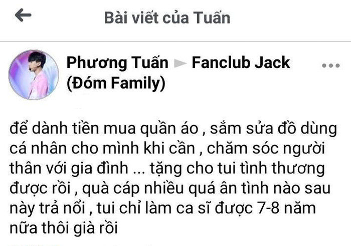 Nguyên văn chia sẻ của Jack trong nhóm fanclub.