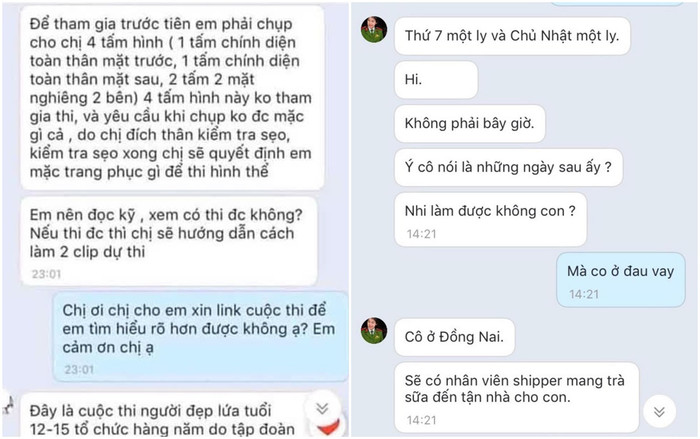 Đoạn tin nhắn người lạ yêu cầu nữ sinh quay clip, chụp ảnh nhạy cảm rồi gửi lại rồi sẽ được nhận trà sữa miễn phí