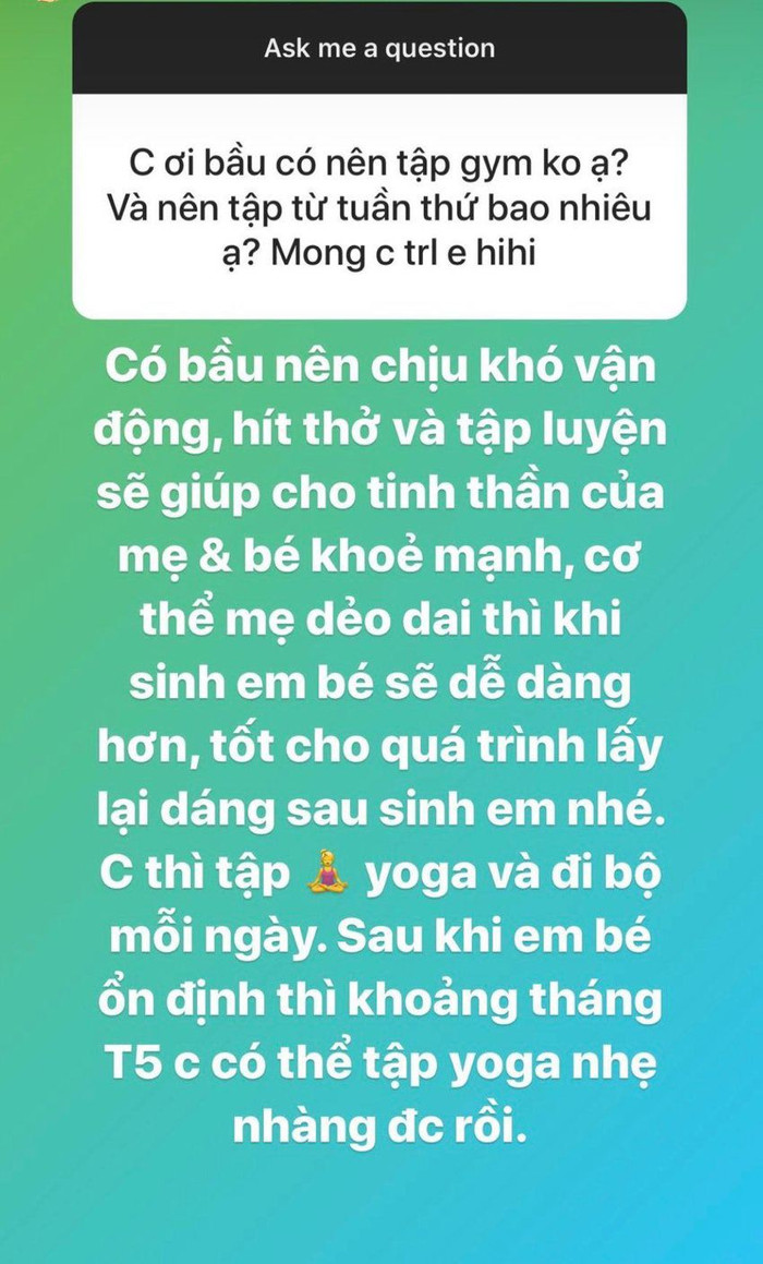 Ngoài ra, chân dài thoải mái chia sẻ chuyện bầu bì, sinh con cũng như lấy lại vóc dáng...