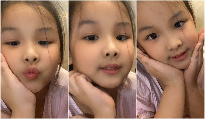 Cô bé thể hiện rất nhiều biểu cảm xinh xắn, được cho là đáng yêu và có nét không kém mẹ. 