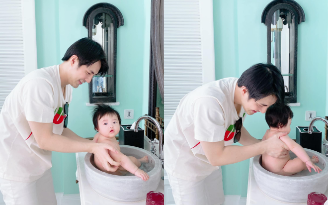Đông Nhi vắng nhà, Ông Cao Thắng tắm con gái trong bồn rửa tay: Bé Winnie hoang mang tột độ! Ảnh 2