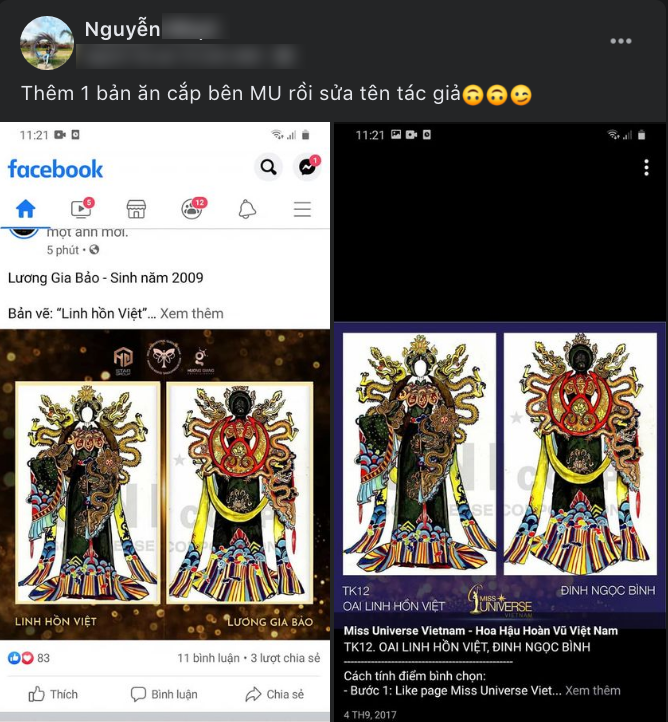 Bài viết tố thí sinh tham gia cuộc thi Thiết kế National Costume cho Trân Đài 'ăn cắp' hình ảnh từ Miss Universe Vietnam.