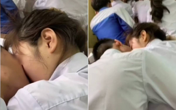 Cặp đôi học trò hôn môi thắm thiết ngay trong lớp học khiến dân mạng ngán ngẩm Ảnh 2