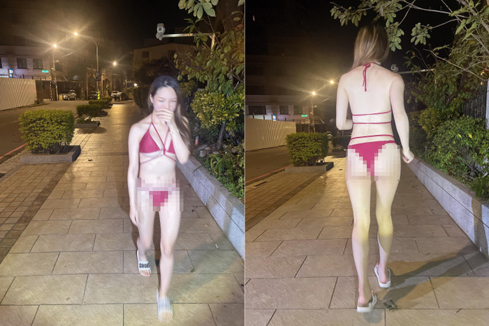Cô gái mặc bikini 2 mảnh chạy ra ngoài đường lúc nửa đêm.