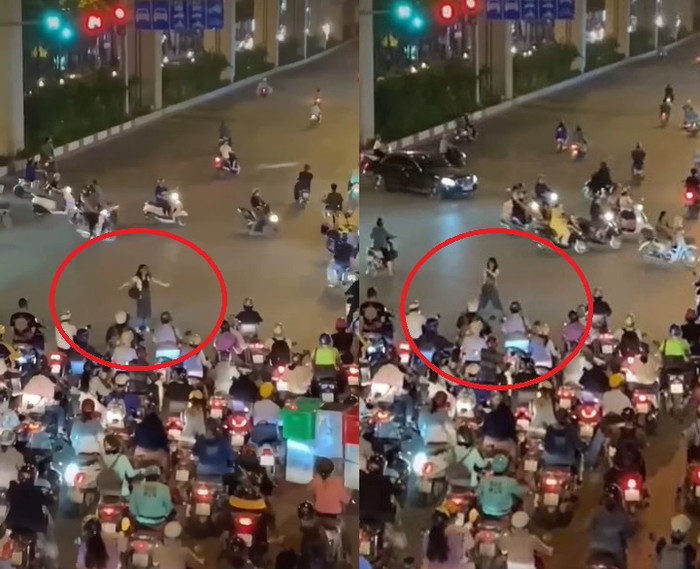 Cô gái tự tin nhảy nhót giữa ngã tư đường khiến nhiều người khó hiểu. Ảnh cắt từ clip