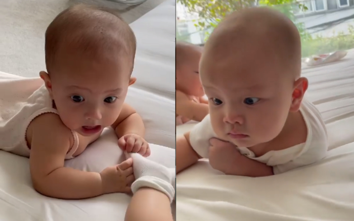 Biểu cảm cực hài của cậu nhóc Leon khi bị chị gái Lisa đòi 'gặm' chân Ảnh 2