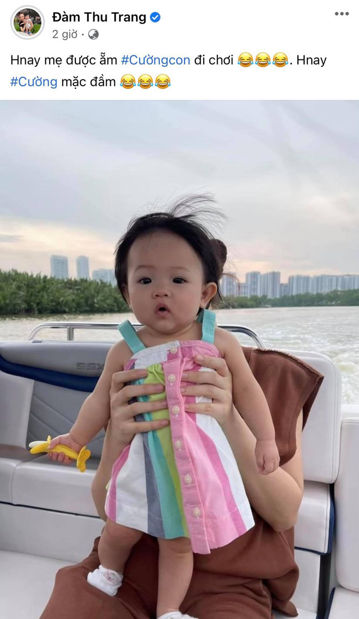 Đàm Thu Trang gọi con gái là 'Cường con', còn đặc biệt trêu: 'Hôm nay Cường mặc đầm'.
