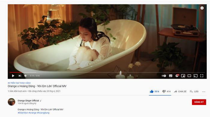 MV Khi em lớn sắp cán mốc 2 triệu lượt xem và xuất hiện trong top 10 trending Youtube nhiều ngày liền.