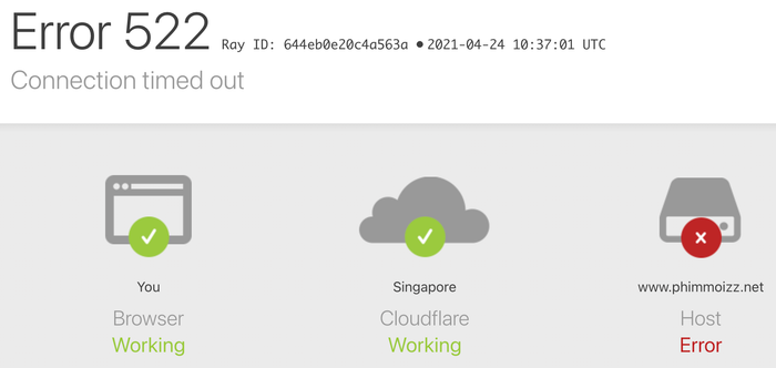 Khi truy cập vào tên miền phimmoizz.net, người dùng chỉ nhận được thông báo bằng tiếng Anh với nội dung 'Error 522.' (Ảnh chụp màn hình)