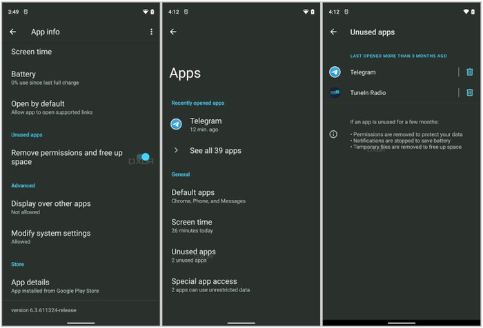 Giao diện của mục quản lý các ứng dụng không sử dụng trên Android 12. (Ảnh: XDA-Developers)