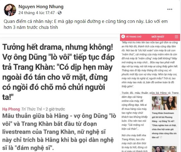 Vợ nghệ sĩ Xuân Bắc cổ vũ bà Nguyễn Phương Hằng, tán đồng quan điểm 'táng vỡ mặt' Trang Trần nếu gặp Ảnh 3