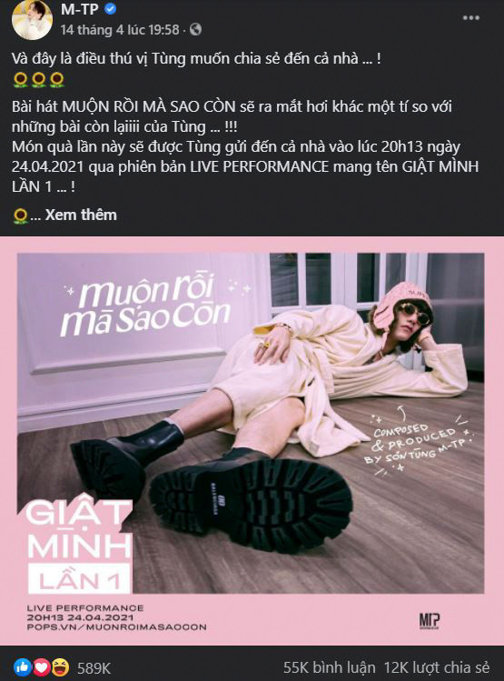 Các bài quảng bá sau đó của Sơn Tùng đều mức lượt like trung bình từ 300.000 đến 500.000.